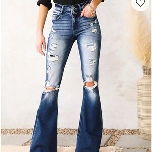 KanCan Blue Distressed Flare Jeans